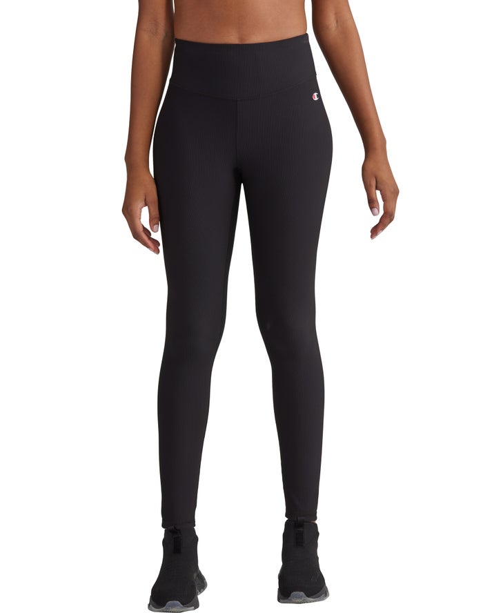 Champion Dame Leggings Sort - Ribbed - Danmark EOW-930542